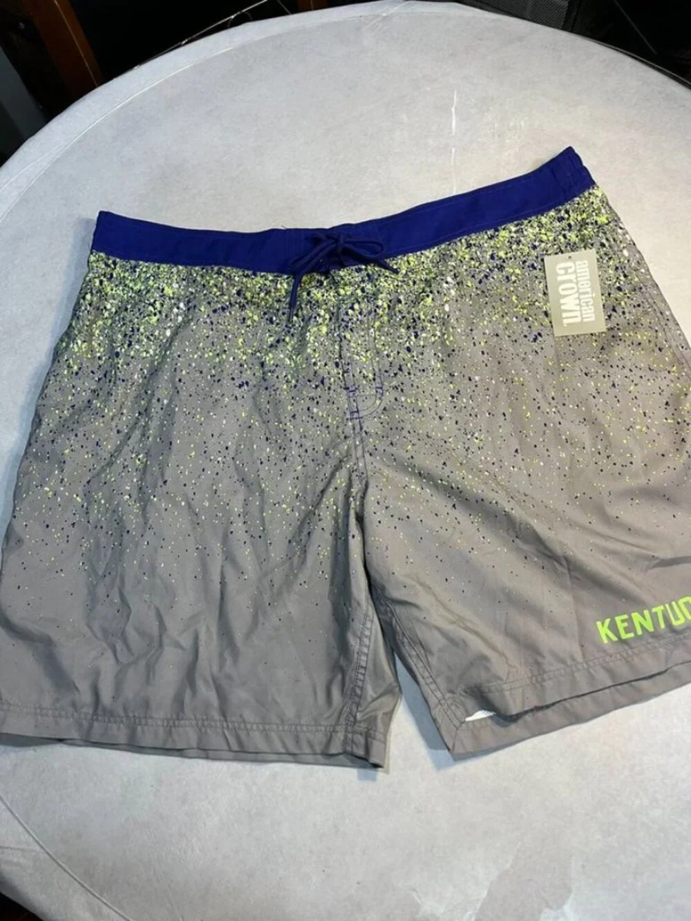 American Crown Kentucky Swim Trunks XXL Gray Blue Splatter